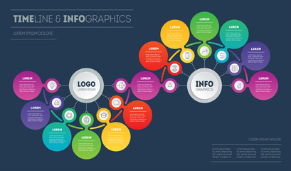 Presentation or infographics with 13 steps. Template of Info graphic for technological or education process with Thirteen options. Development of business. Looks like a DNA molecule.