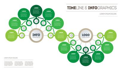 Presentation or infographics with 13 steps. Template of Info graphic for education process with Thirteen options. Development of science. Diagram Looks like a DNA molecule.