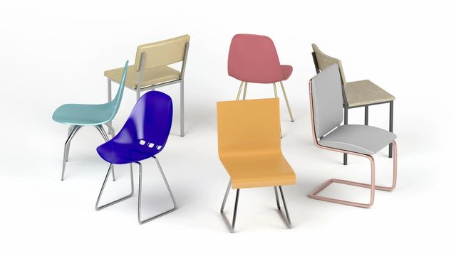 Spinning chairs with different designs and colors