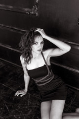 Sexy woman model in a harness