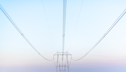 Electric wires post outdoor electic network urban corporation concept modernisation space for text mist smog outdoors