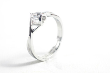 White gold silver color engagement ring with zircon diamond beads