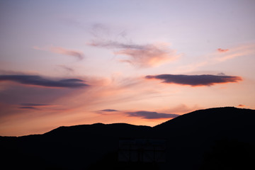 roadtrip concept family fun time minimalistic vivid nature Sky Bright Blue Orange Yellow Colors Sunset space for text ad