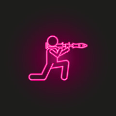 military man with a grenade launcher neon style icon. Simple thin line, outline vector of army icons for ui and ux, website or mobile application