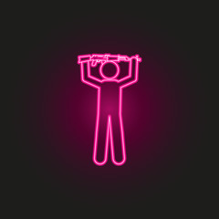 military with arms raised neon style icon. Simple thin line, outline vector of army icons for ui and ux, website or mobile application
