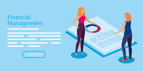 financial management with women and document vector illustration design