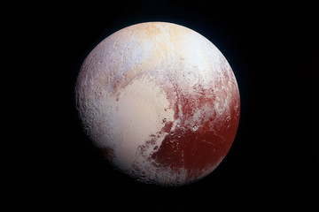 Pluto, planet, with lens flare. On a dark background. Elements of this image were furnished by NASA.