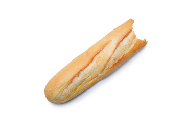 A half-eaten loaf of bread isolated on white background.