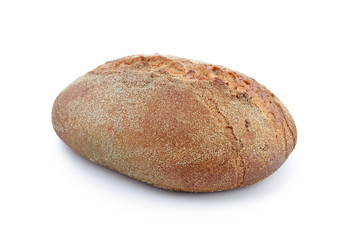 Fresh loaf of rye bread isolated on a white background.