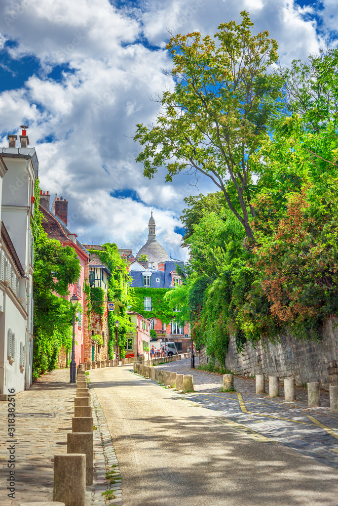 Wall mural Street in quarter Montmartre in Paris, France.