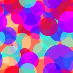 Abstract geometric background in bright neon colors. Seamless pattern with violet, purple, orange and turquoise circles.