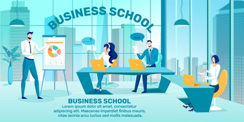 Business Trainings School Flat Vector Ad Banner