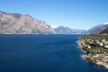Fototapeta na wymiar Malcesine town aerial view, Garda lake, Italy