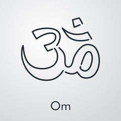 Símbolo hindú Om. Icono plano lineal en fondo gris