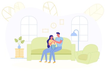 Bright Banner Couple Resting at Home Movie Night.