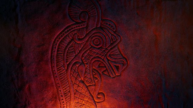 Norse Dragon Lit Up In Dusty Tomb