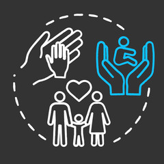 Parent involvement chalk RGB color concept icon. Positive environment for child. Love and care. Family encouragement idea. Vector isolated chalkboard illustration on black background