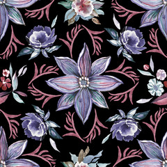 Floral seamless pattern.Watercolor flowers,leaves - 318387953