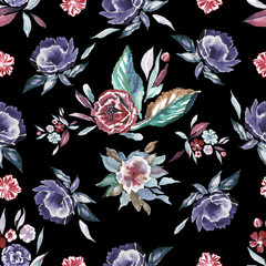 Floral seamless pattern.Watercolor flowers,leaves - 318387961