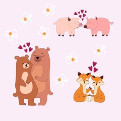 animal pigs, bears, foxes - hug lovingly.