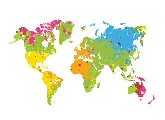 Fototapeta na wymiar World map splatters abstract art colorful, vector on white background vector