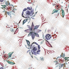 Floral seamless pattern.Watercolor flowers,leaves - 318389383