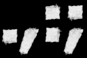 Symbols comma, dot, column, semicolon made of clouds on black background ready for mask or blending modes