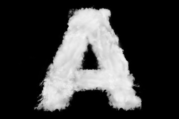 Letter A font shape element made of clouds on black background ready for mask or blending modes
