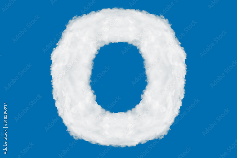 Wall mural letter o font shape element made of clouds on blue background over sky