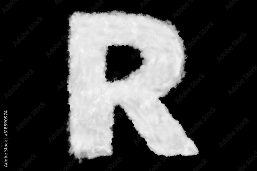 Wall mural letter r font shape element made of clouds on black background ready for mask or blending modes