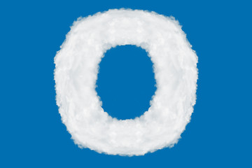 Letter O font shape element made of clouds on blue background over sky