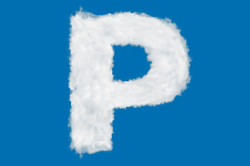 Letter P font shape element made of clouds on blue background over sky