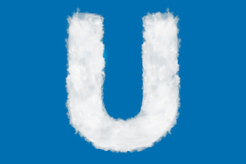 Letter U font shape element made of clouds on blue background over sky © Sergey Novikov