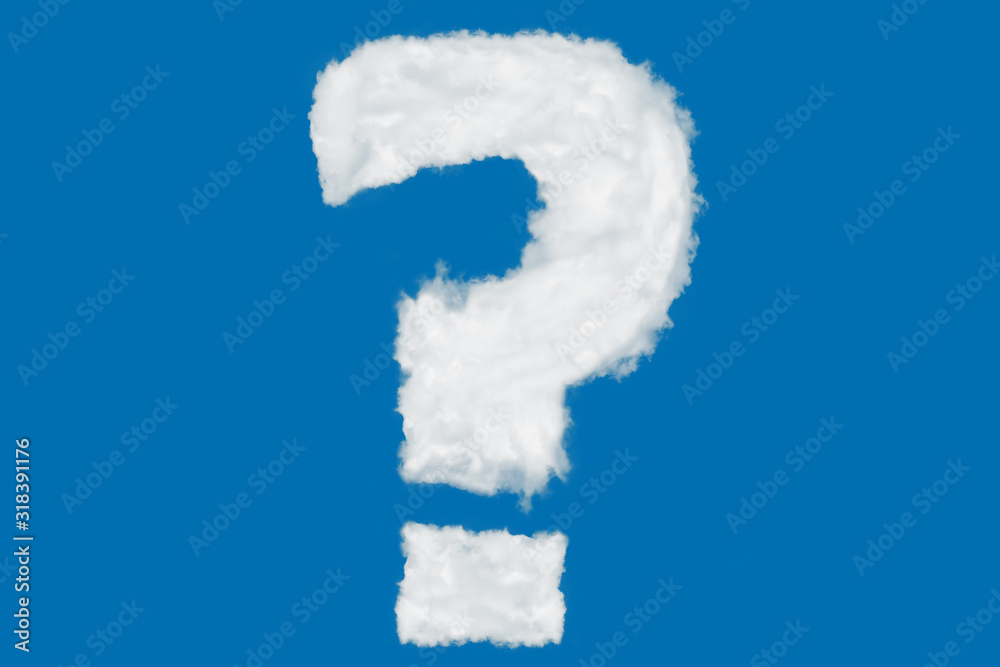 Wall mural question mark font symbol shape element made of clouds on blue background over sky