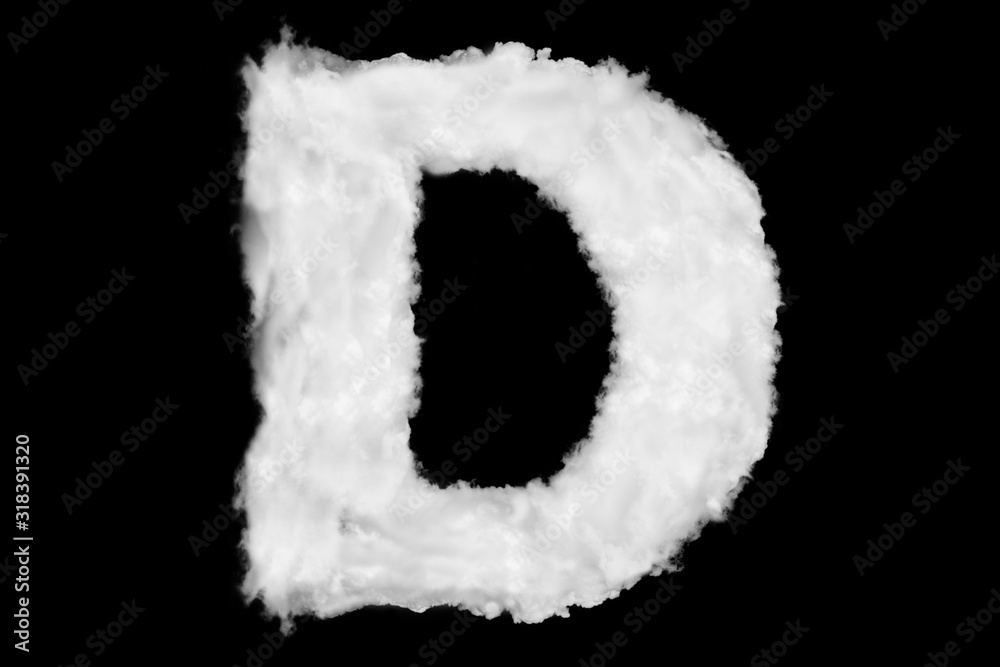 Wall mural letter d font shape element made of clouds on black background ready for mask or blending modes