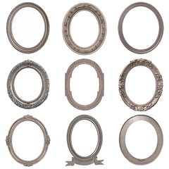 Set of silver frames for paintings, mirrors or photo isolated on white background