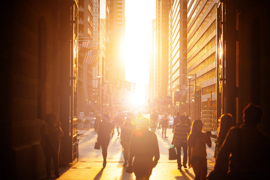 Philadelphia Sunset In Downtown Crowd Over Lit With Sun Buildings View From City Town Hall