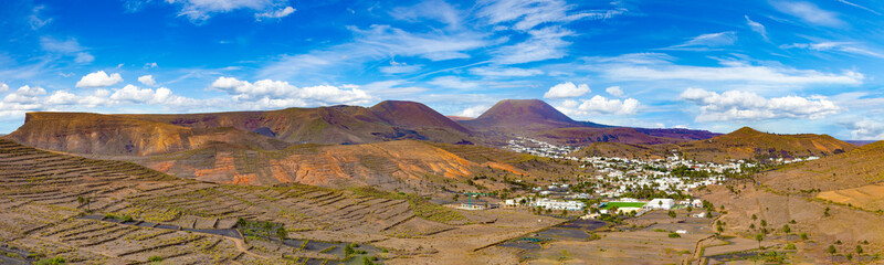 Volcanic landscape at Timanfaya National Park, Lanzarote Island, Canary Islands, Spain.Scenery mountains,volcanoes and craters in wild landscape 