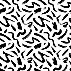 Swirled lines vector seamless pattern. Blots, dot, squiggles, curly lines, swirls, brush doodles. Hand drawn freehand background.