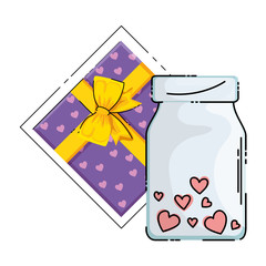 gift and bottle with hearts isolated icon vector illustration design