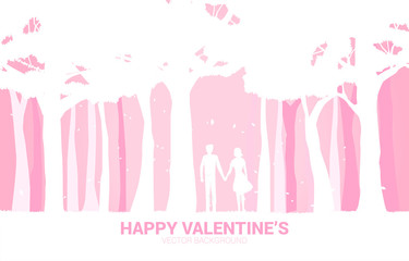 Silhouette Lover couple holding hand in park. valentine's day and love and anniversary theme.