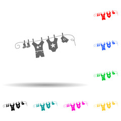 children's clothes on a drying rope multi color style icon. Simple glyph, flat vector of baby icons for ui and ux, website or mobile application