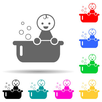 Baby In A Bathing Bath Multi Color Style Icon. Simple Glyph, Flat Vector Of Baby Icons For Ui And Ux, Website Or Mobile Application