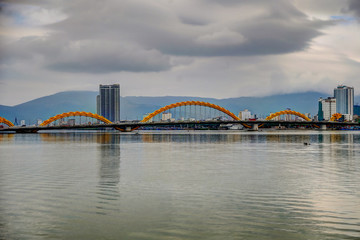 Naklejka premium Bridges along the river shores of the River Han in Da Nang Vietnam