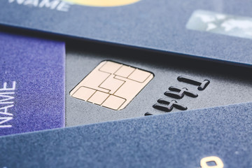 Closeup view of different credit cards