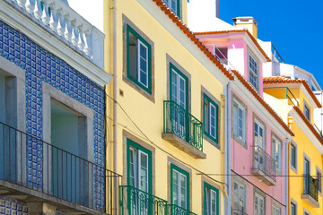 Typical Portuguese architecture and colorful buildings of Lisbon historic city center