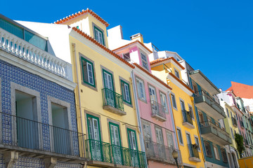 Typical Portuguese architecture and colorful buildings of Lisbon historic city center