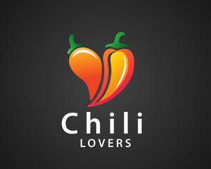 Two chili form love heart icon logo design inspiration