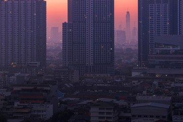 Morning time, rush hour and air pollution of Bangkok Thailand