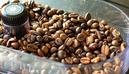 coffe beans background picture with sunlight shining from side